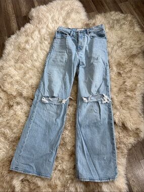 Abercrombie & Fitch Light Blue Distressed Wide-Leg Jeans